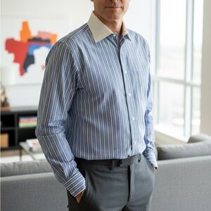 Burberry London Blue Striped Shirt with White Collar